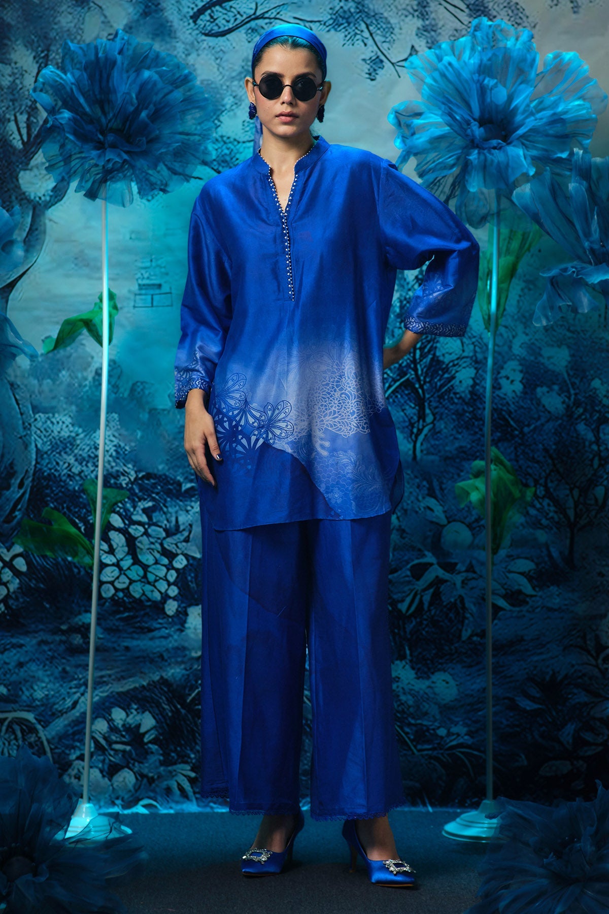 Buy Indigo Embroidered Co-ord Set by Mandira Wirk for women online at ScrollnShops